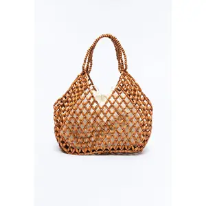 Coastal Escape Beaded Shoulder Handbag - Brown