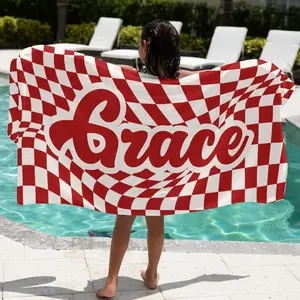 Personalized Name Beach Towel Bath Towel, Custom Red Pool Towel Beach Towel with Text, Outside Picnic Towel Birthday Vacation Gift