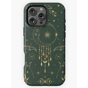 Sage Green and Gold Celestial Crescent Moon with Floral Accents and Moon Phase Tie Dye,phone Case Suitable for Iphone11/12/13/14/15/16/17 Pro Promax Plus Air