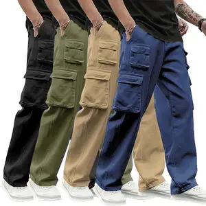 Men’s solid-color casual athletic pants, 4-pack, drawstring waist, multi-pocket design, 100% polyester, outdoor running pants, beige sports pants—an essential spring item for men’s sportswear and casual wear