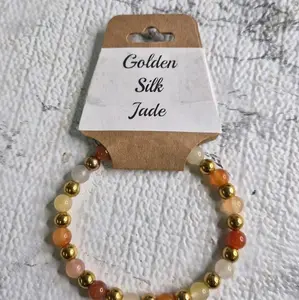 Golden Silk Jade & Gold Crystal Bracelet - Slayd Studio