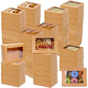 120 Pcs 8 Inch Cookie Boxes 8 x 6 x 2.5 Inch Window Bakery Boxes with 3 Styles Cakes Case for Bakery, Pastry, Chocolate, Strawberries, Cupcakes, Candy, Muffins (Kraft)
