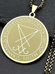 Sigil Church of Satan Stainless Steel Necklace for Women Men Seal of Lucifer  Azazel Lilith Samael Devil Symbol Chain
