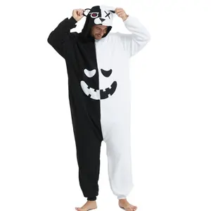 Men's animal-themed cosplay costume, one-piece bear pajama, black jumpsuit pajama, suitable for parties and going out.
