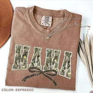 Comfort Colors Hunting Mama T-Shirt, Varsity Mama Camo Graphic Tee, Trendy Shirt for Mom, Hunting Mom Distressed T-Shirt, Country Mother Shirt, Gift for Mama