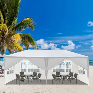 10'x20' Rectangular Outdoor Party Tent with 6 Removable Sidewalls, Waterproof Beach Shade Canopy, White Patio Wedding Gazebo, Threaded Pipe Construction, Ground Stakes, Holds 30 People,summervibes