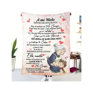 Vintage Flannel Fleece Bed Blanket With Heartfelt Spanish Message For Grandson - All Seasons Soft Cozy Knitted Sofa Throw, Digital Print Craftsmanship, Machine Washable - Ideal Gift For Birthdays Or Anniversaries-30*40in