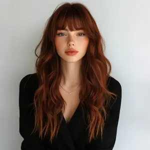 SMILCO/22-Inch long hair full head set natural reddish brown big wave long curly wig [SM5065]