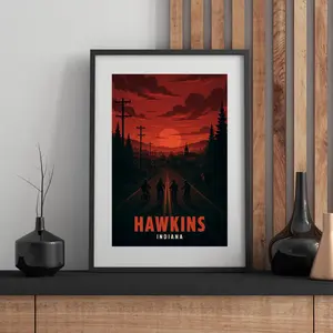 [Sale off up to 50%]-[FREE-SHIP] Hawkins Stranger Things Poster Vintage Inspired 80s Wall Art