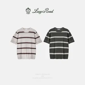LazyRoad Old Money Stripe Knit T-Shirt, Tencel-Linen Blend Cool Breathable Short Sleeve, Quiet Luxury Retro Preppy No-Logo Smart Casual Knit Top for Men-51655