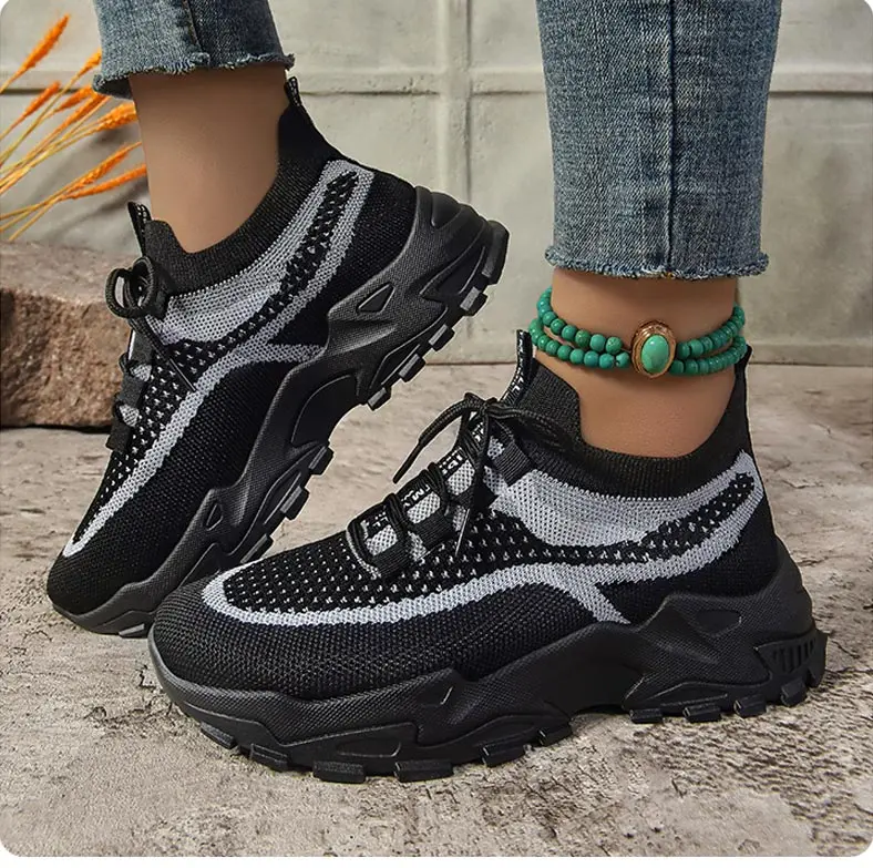 Chunky Sneakers for Women - Sporty Sock-Slip On Low Tops, Thick Soled Comfy Platform for Casual Walking, Casual Wear Sneaker, Stylish Sneakers