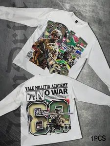 Men's Long Sleeve T-Shirt Top, Slim Fit, Fun Simple Pattern, Camouflage Soldier War Design, Casual Daily Wear, Perfect Gift Choice