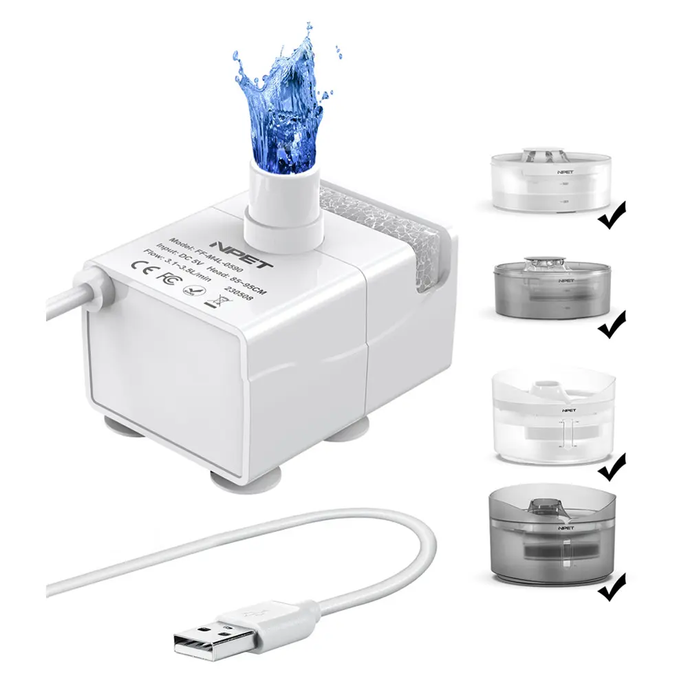 NPET Dog Water Fountain Replacement Pump with Sponge, Compatible with DF10/DF30 Dog Drinking Fountain Bowl, Animal Water Bowl Accessory