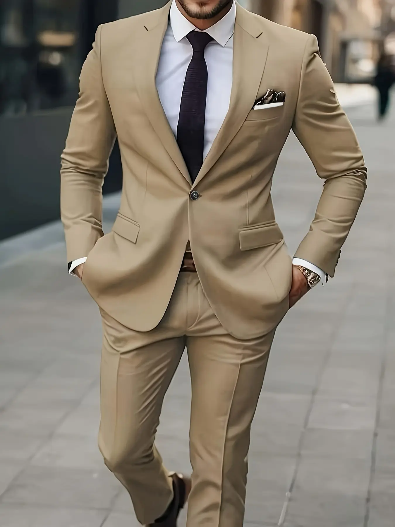 2pcs Men'S Lightweight Wedding Suit - Elegant Single-Breasted Business Attire with Lapel Collar, Long Sleeve, Slim Fit, Non-Stretch Fabric, Includes Two Suits and Pant