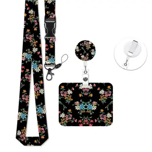 Floral ID Badge Holder with Retractable Scroll, Nurse Badge Reel, Custom Work Tag Clip, Detachable Name Card Protector for Nurses Teachers Social Workers