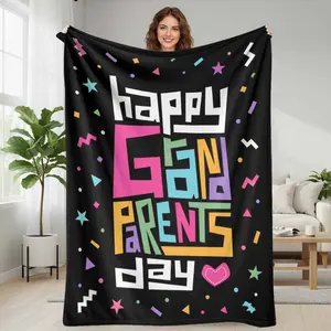 Grandparents Day Flannel Blanket  Colorful Typography Lettering Print  Ultra Soft Plush Warmth Cozy Lightweight Breathable Home Decor  Ideal For Sofa Bed Living Room Couch Travel Office Naps Gifts