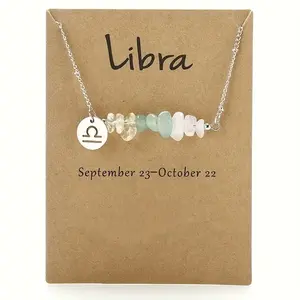 Bohemian Style Twelve Zodiac Pendant Necklace, Paired With Natural Stone Beads - Versatile Fashionable Women'S Accessory, Perfect Gift For Stargazing Enthusiasts, Suitable For Halloween, Christmas, Thanksgiving, New Year Gifts