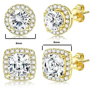 2 pair Earring  Gold Plated Set for Men and Women. Features VVS - cut round and square gemstone earrings. These delicate, elegant and stylish accessories are for pierced ears.TikTokShopBlackFriday