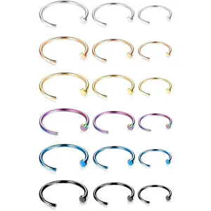 FLORIDECO 18PCS 22G Surgical Steel Nose Rings Hoop for Men Women C-Shape Flat Disc Thin Nose Ring Cartilage Tragus Ear Body Piercing Jewelry Set Daily