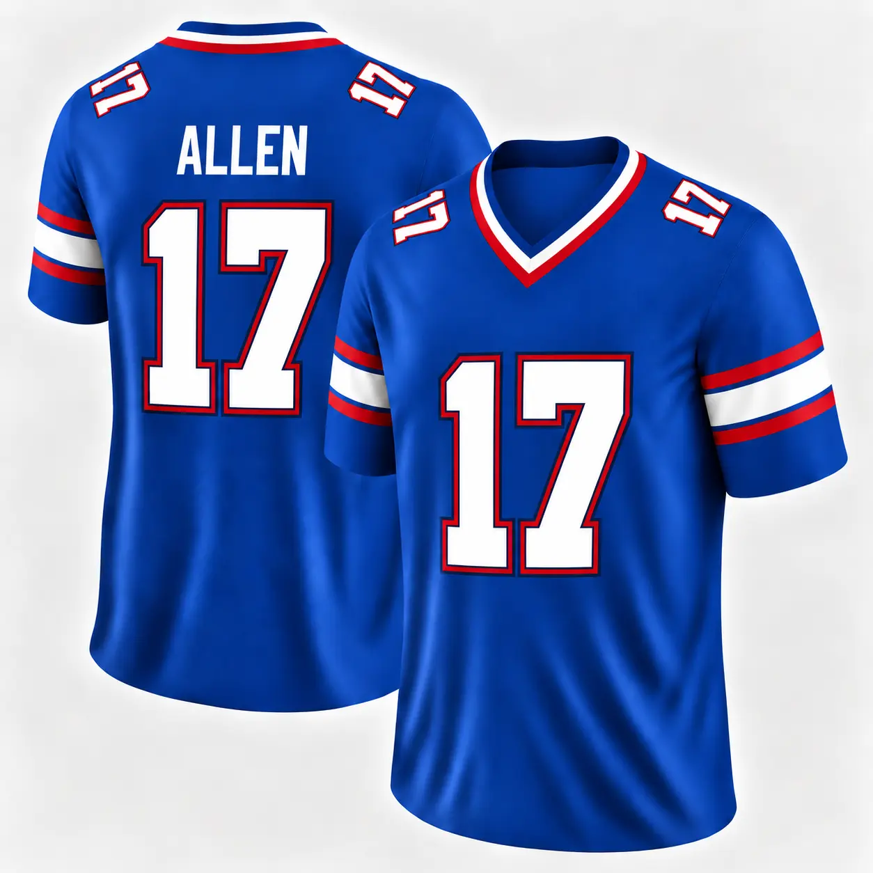 Josh Allen #17 Buffalo Football Premium V-Neck Jersey, Blue Red White Gridiron Sports Shirt, Buffalo Football Fans Apparel, Unisex Game Day Jersey, Gift For Football Lovers