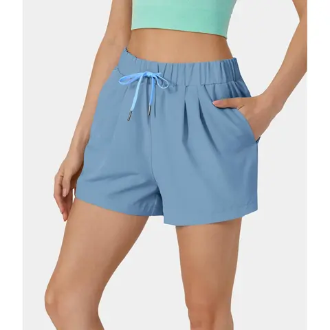 Halara High Waisted Elastic Waistband Drawstring Ruched Side Pocket Casual Shorts 3"