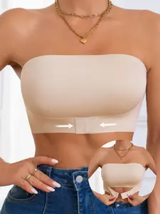 Women's Strapless Seamless Bandeau Bra (Front Clasps!), Inner Anti-Slip Gel (No Slipping!), Easy On/Off, Lifting & Contouring, Slim-Fit Figure-Flattering, Solid Color, Pad-Free Wire-Free, Standard Sizing, Wireless Bandeau Bra