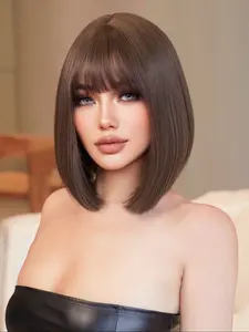 Light Short Bob Wig with Bangs, Natural Looking Wigs, Straight Hair for Daily Use, High-temperature Synthetic Fiber, Premium Quality Wig for Everyday Wear, Heat Resistant Wigs
