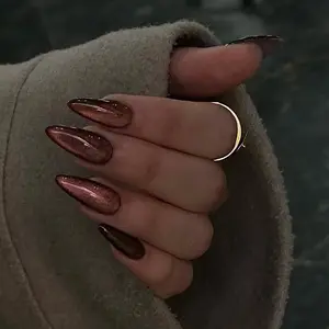 SHEDARES Cocoa Ember Glow – Handmade Almond Press-On Nails with Deep Brown Shimmer Finish | Autumn Luxe, Evening Glam & Old Money Aesthetic Elegant Everyday, Holiday Party & Minimal Chic