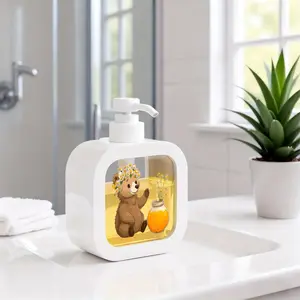 Moisturizing Hand Soap Pump Bottle, Soap Dispenser, Kitchen & Bathroom Refillable, Decorative with Daisy & Honey Jar, Cute Brown Teddy Bear, Whimsical Home Decor, Easy to Clean Liquid Container