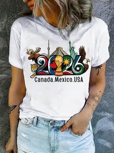 Women's Four-Season Breathable Elastic Fitness Sport Short Sleeve T-Shirt, Casual Streetwear, Outdoor, Loose Fit, Cartoon Pattern