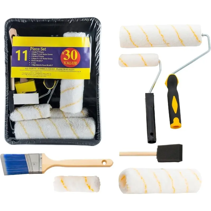 Bates - Paint Tray Set, Paint Rollers, Paint Brushes for Wall, Tray, Roller Brush, 11 Piece Home Painting Supplies, Foam Brush, House Painting Supplies, Painting Tools, Interior, Exterior