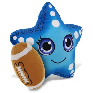 DOLLIBU Soft Blue Starfish Plush Stuffed Toy with Football Accent, Polyester Ocean Life Buddy, Customized Gifts for Ages 0+