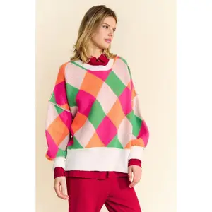 Davi & Dani Exposed Seam Color Block Dropped Shoulder Sweater