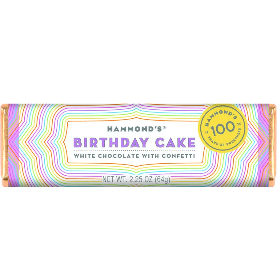 Hammond's Birthday Cake White Chocolate Bar 2.25 oz 12 ct