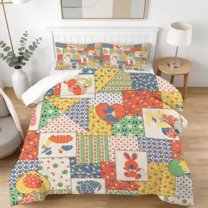 Boho Patchwork Print Comforter Set 2/3 Pcs, 1 Comforter + 1/2 Pillowcases, HD Digital Printed Quilt, Soft Breathable Bedding Set for Bedroom Home Decor