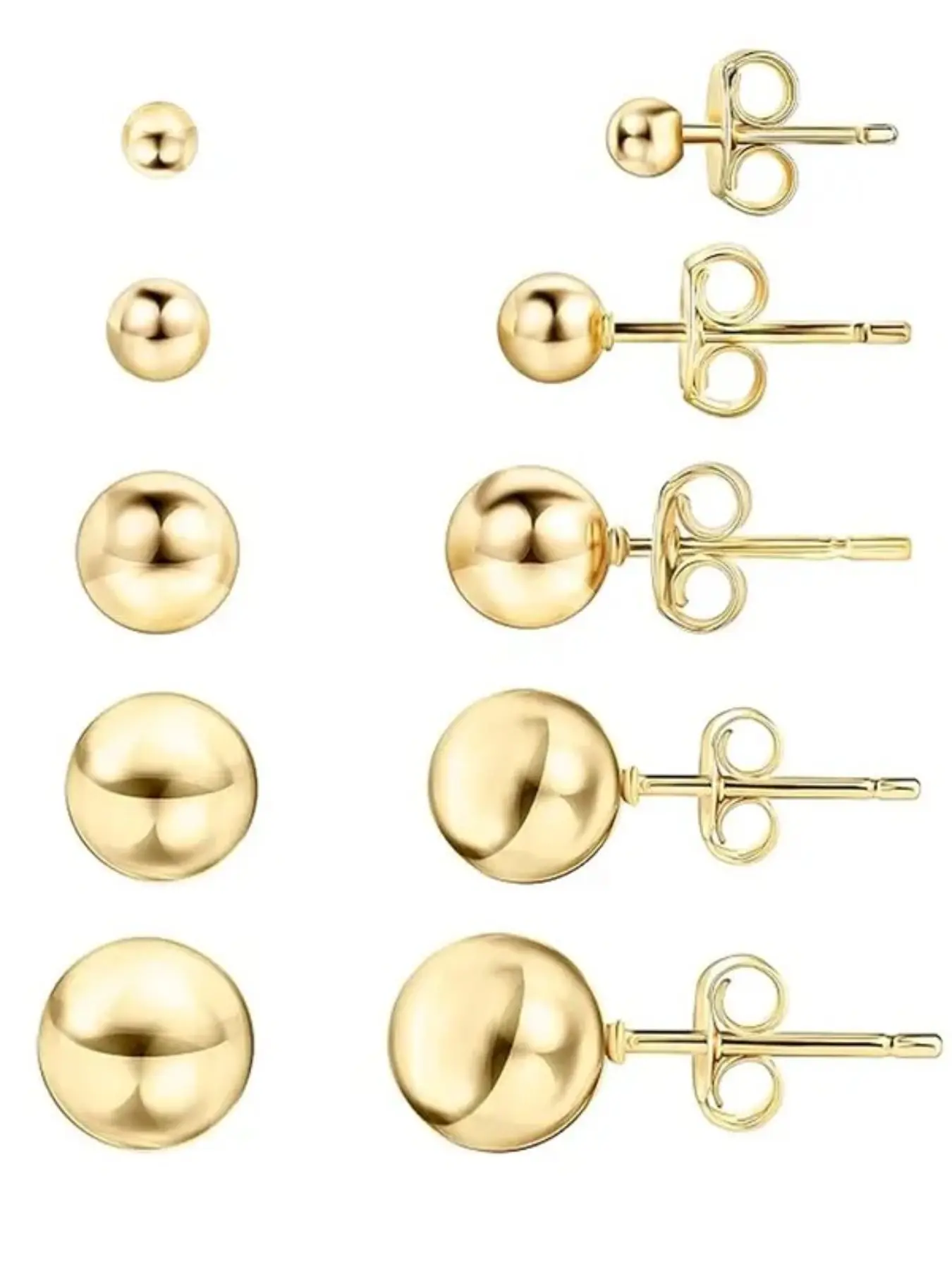 Gold ball-shaped stud earrings – round stud earrings for women – pierced ear – available in gold and white gold – multiple options, Earring Set, hypoallergenic earrings for women, 3mm to 8mm, Elegant Minimalist Earrings, Stud Earring Jewelry