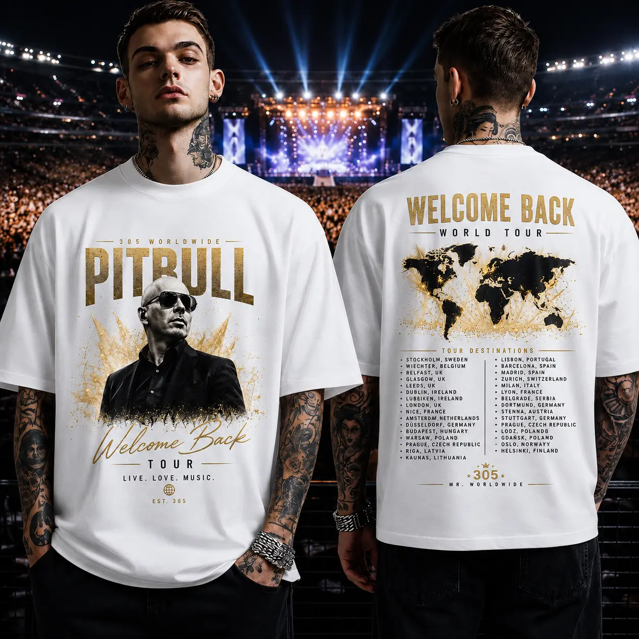 Pitbull Welcome Back World Tour Shirt, Mr Worldwide 305 Concert Tee, Pitbull Music Tour T-Shirt, Double Sided Rap Pop Fan Shirt, Concert Gift