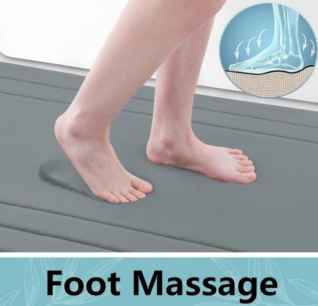 3 Piece Grey Memory Foam Bathroom Rug Set, Ultra Soft Coral Velvet Bath Mats, Non Slip Absorbent Washable Floor Mats for Tub Shower,Toilet