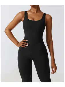 Women's Backless Flare Leg Jumpsuit with Chest Pad, Ruched Butt Lifting High Waist Sports Pants, Tummy Control Elastic Workout Jumpsuit for Gym Casual, Activewear Jumpsuit, Athletic Jumpsuit, Waisted Jumpsuit
