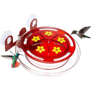 Kingsyard Window Hummingbird Feeder with Ant Moat, Strong Suction Cup Hummingbird Feeders for Outdoors - 8 Oz Leak Proof & 5 Bee Proof Feeding Ports, Red