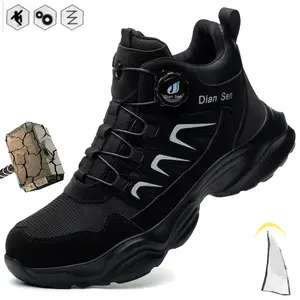 Rotary Buckle Work Boots Steel Toe Safety Shoes Men Protective Shoes Sneakers Lightweight Anti-Puncture Safety Shoes Indestructible Boots
