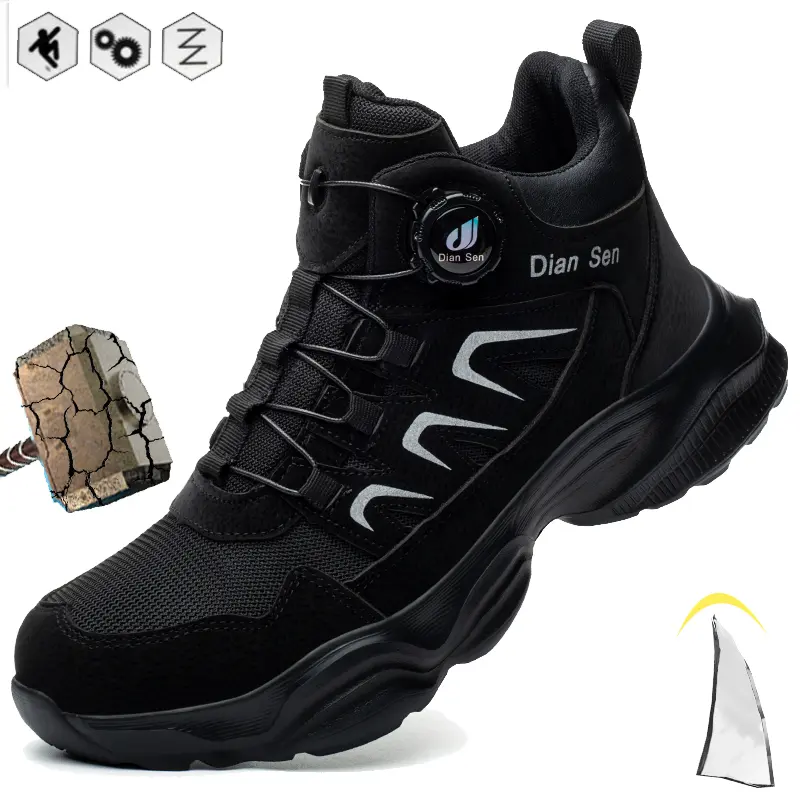 Rotary Buckle Work Boots Steel Toe Safety Shoes Men Protective Shoes Sneakers Lightweight Anti-Puncture Safety Shoes Indestructible Boots