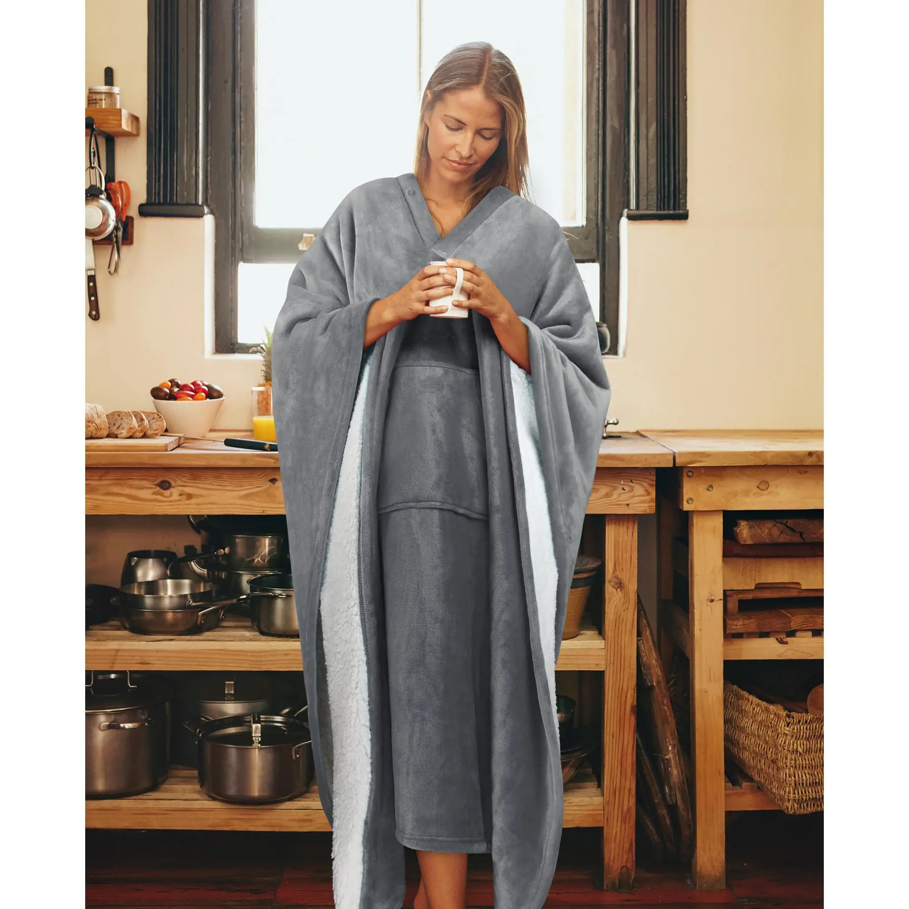 Wearable Blanket Poncho for Adult, Super Soft Comfort TV Throw Blanket Robe for Women and Men By Catalonia