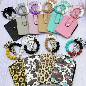 1pc Stylish Leopard Sun Flower Cow Pattern Silicone Bangle - Western Cowboy Bag Bead Keychain, Ladies Wallet Card Holder, Fashionable Key Ring with Unique Design and Colorful Pattern