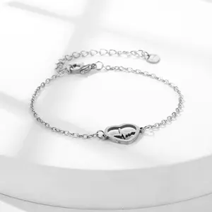 Stainless steel bracelet heart shaped ECG bracelet couple bracelet ladies daily wear gift