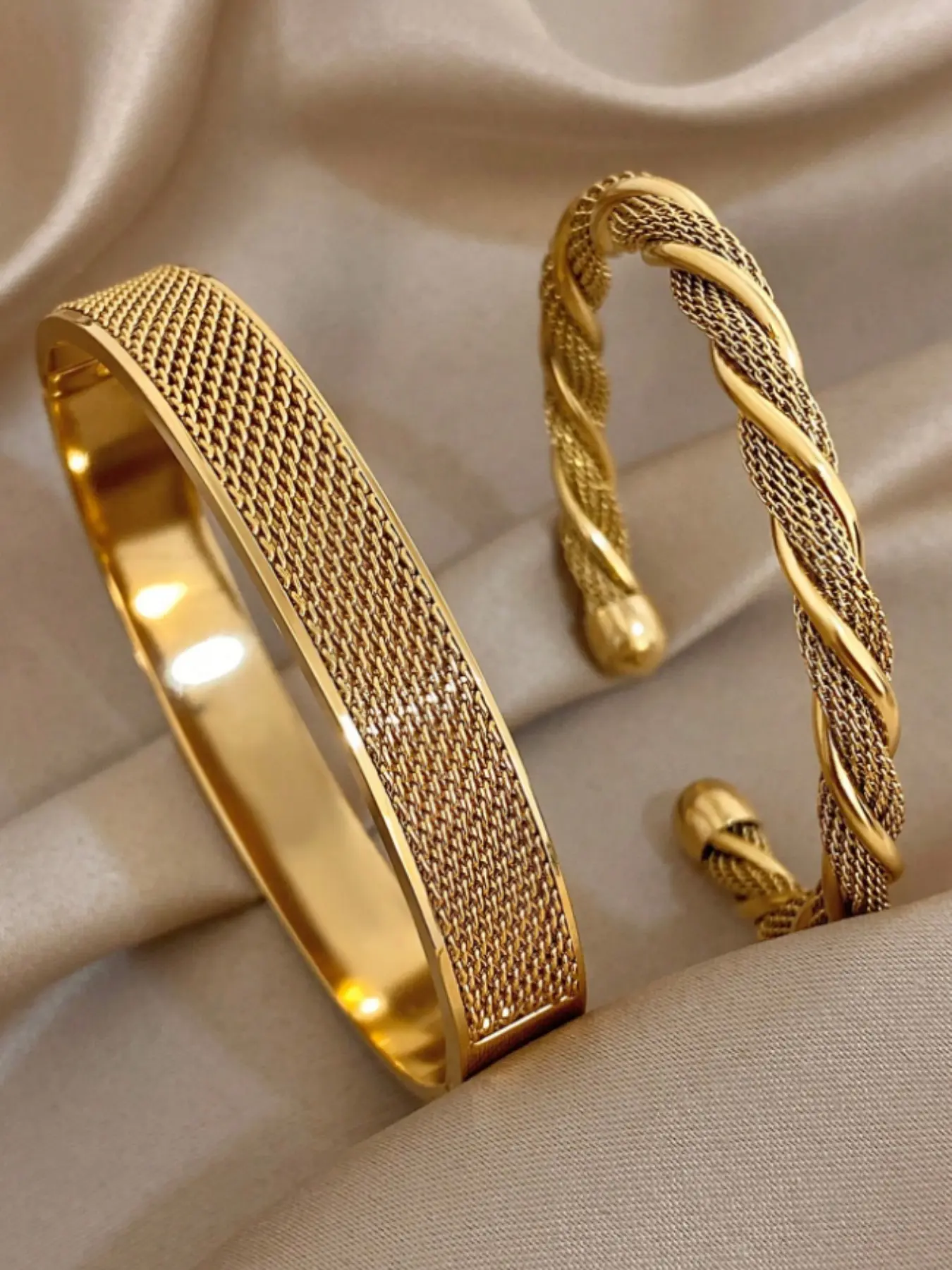 Women Stainless Steel Woven & Twist Bangle Bracelet Set, Vintage Winter Jewelry, Elegant Minimalist Bangle, High Quality Fashionable Bracelet, Perfect for Gifts & Daily Wear, Twisted Bracelet