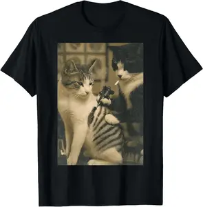 [100% Cotton]Vintage Cat Smoking Tattoo Inked Kitty Artist Funny Meme T-Shirt