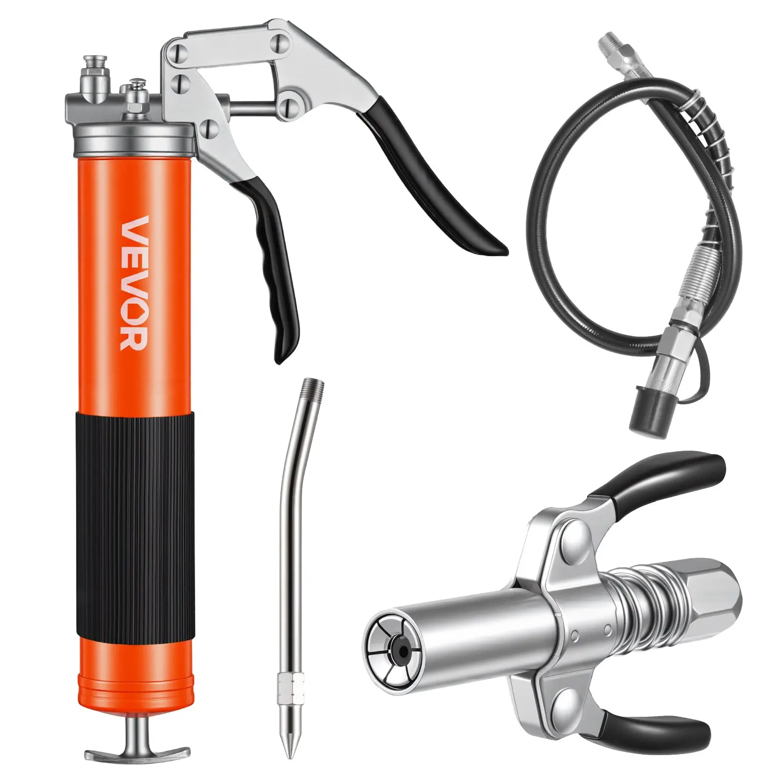 VEVOR Grease Gun, 8000 PSI, Pistol Grip Grease Gun Kit with 14 oz Capacity, Includes 18-Inch Flex Hose, Double Handle Grease Coupler, Extension Rigid Pipe & Sharp Type Nozzle for Automotive, MarineSummervibes