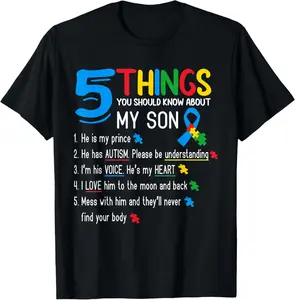 100% Cotton Autistic Son Autism Awareness Support For Mom Dad Parents T-Shirt