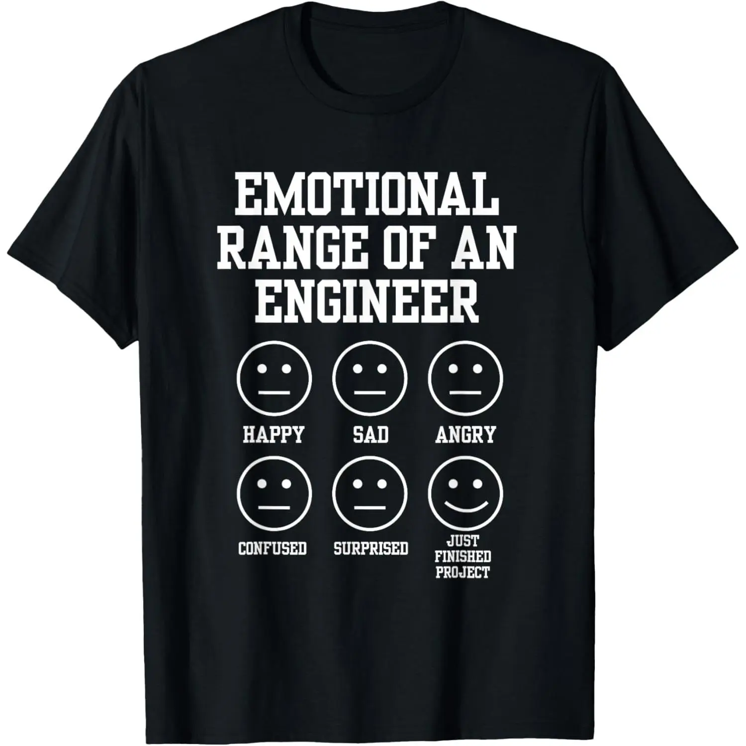 Women's Cotton Basic Casual Short-Sleeve T-Shirt - Emotional Range Of An Engineer Funny Engineering Faces Fan Top, Made in USA, Tops, Shortsleeve, Print, Round Neck